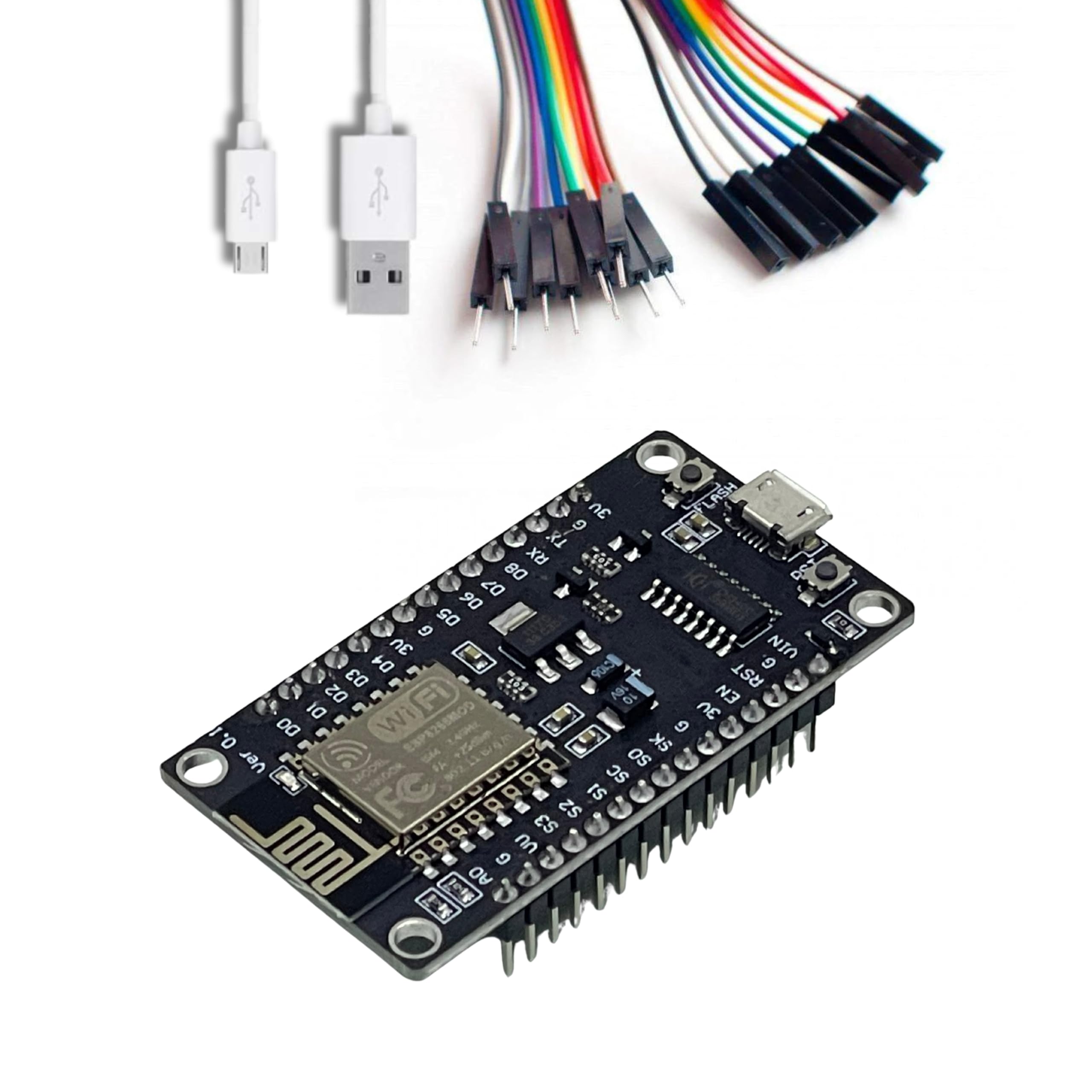 Nescro NodeMcu ESP8266 V3 Lua CH340 WiFi Dev. Board | Male to Female Jumper Wire | USB Cable-image-35