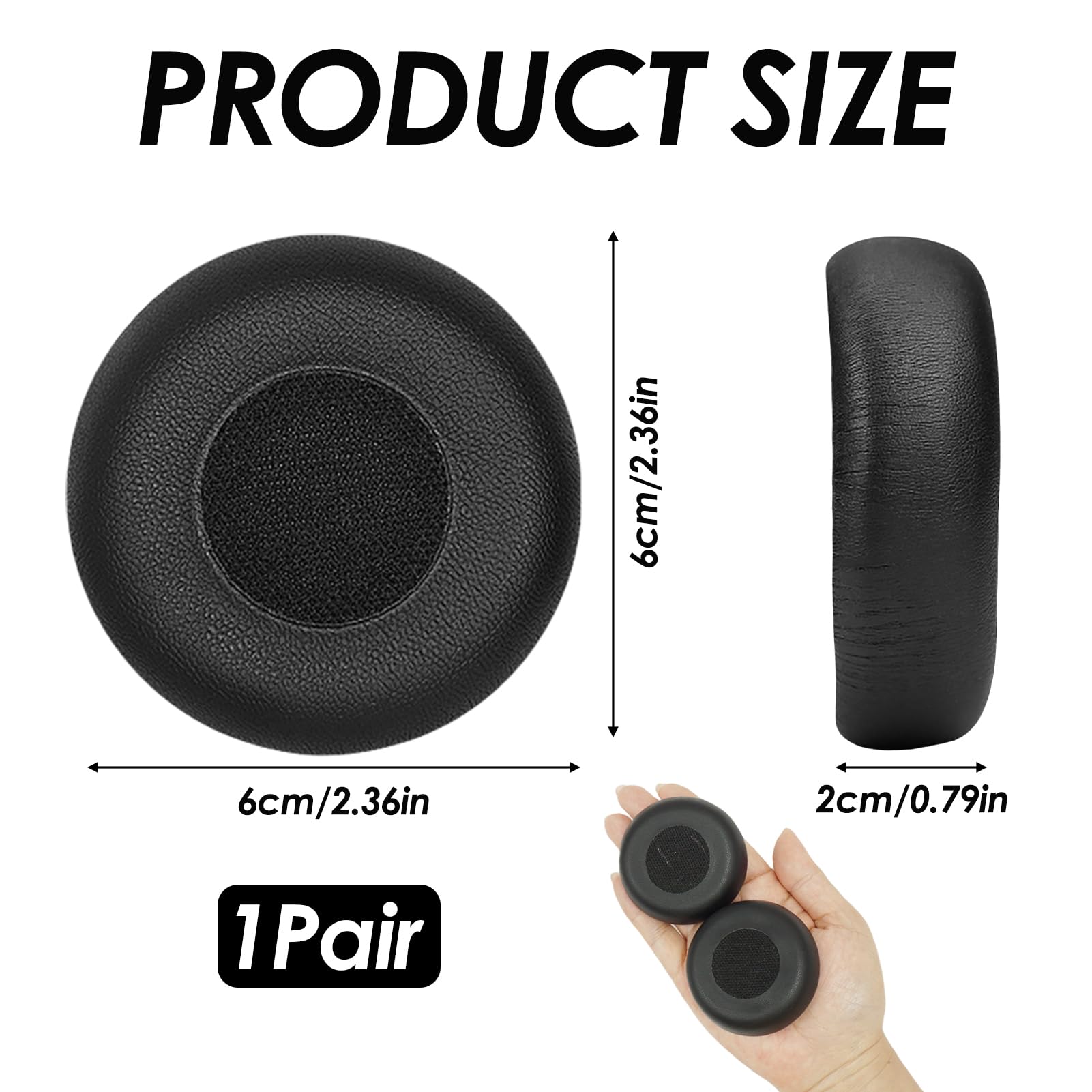 Cuscinetti Auricolari Di Ricambio Per Jabra Evolve 20/30/40/65 – Memory Foam In Pelle Proteica Morbida, Nero - 3
