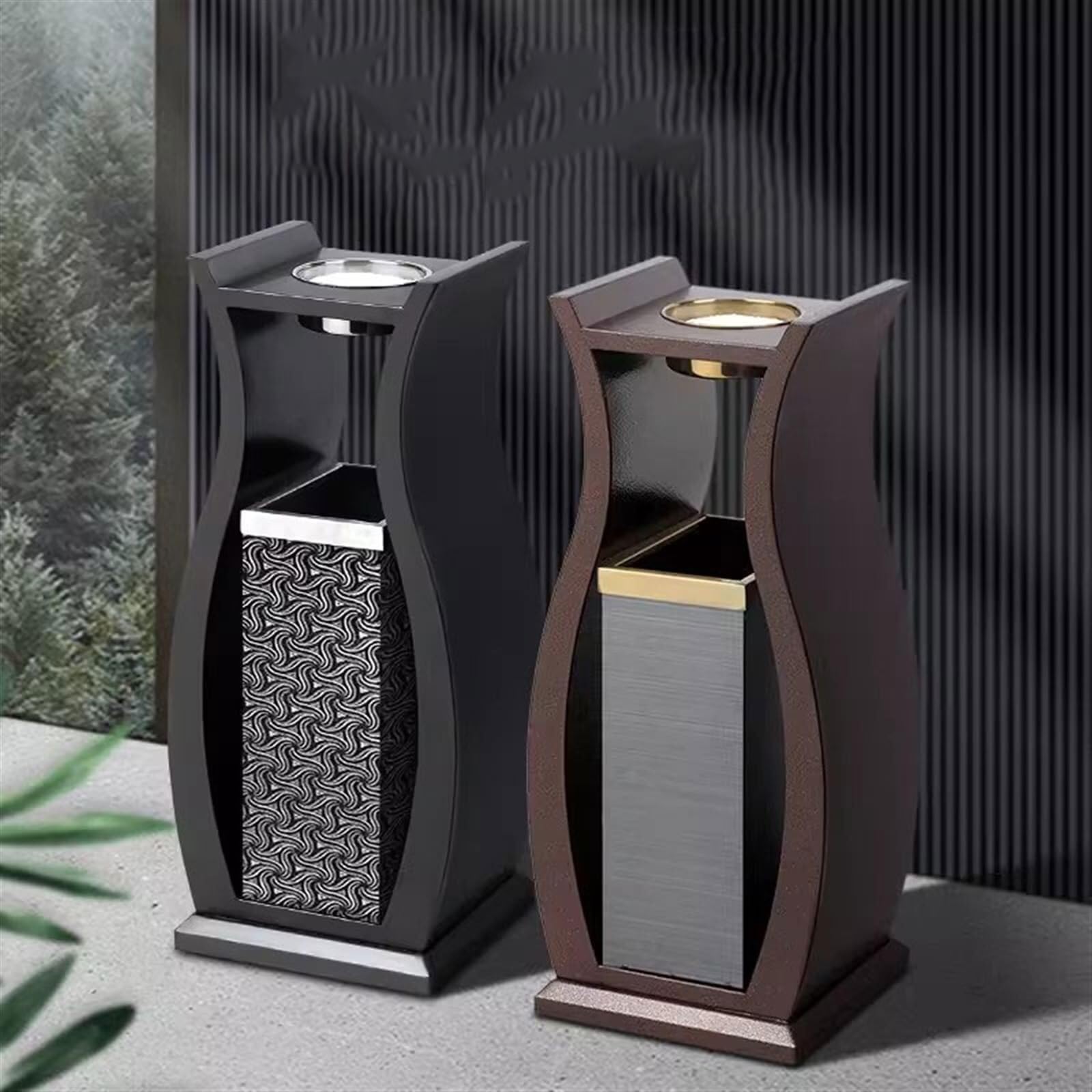 Papelera Oficina Cubos De Basura Papelera De Reciclaje Para Exteriores Papelera De Acero Inoxidable De Alta Gama Para Hotel Pasillo De Hotel Vertical Con Cenicero Papelera Para Comunidad(Rose gold)