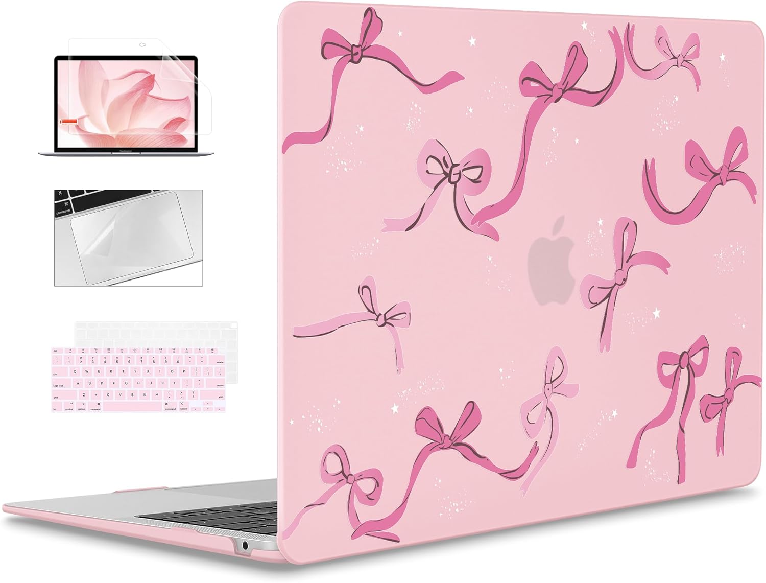 Compatible with MacBook Air 13 inch Case 2021 2020 2019 2018 Release A2337 M1 A2179 A1932 with Retina Display & Touch ID, Plastic Hard Shell & Keyboard Cover，Chalk Pink Bow