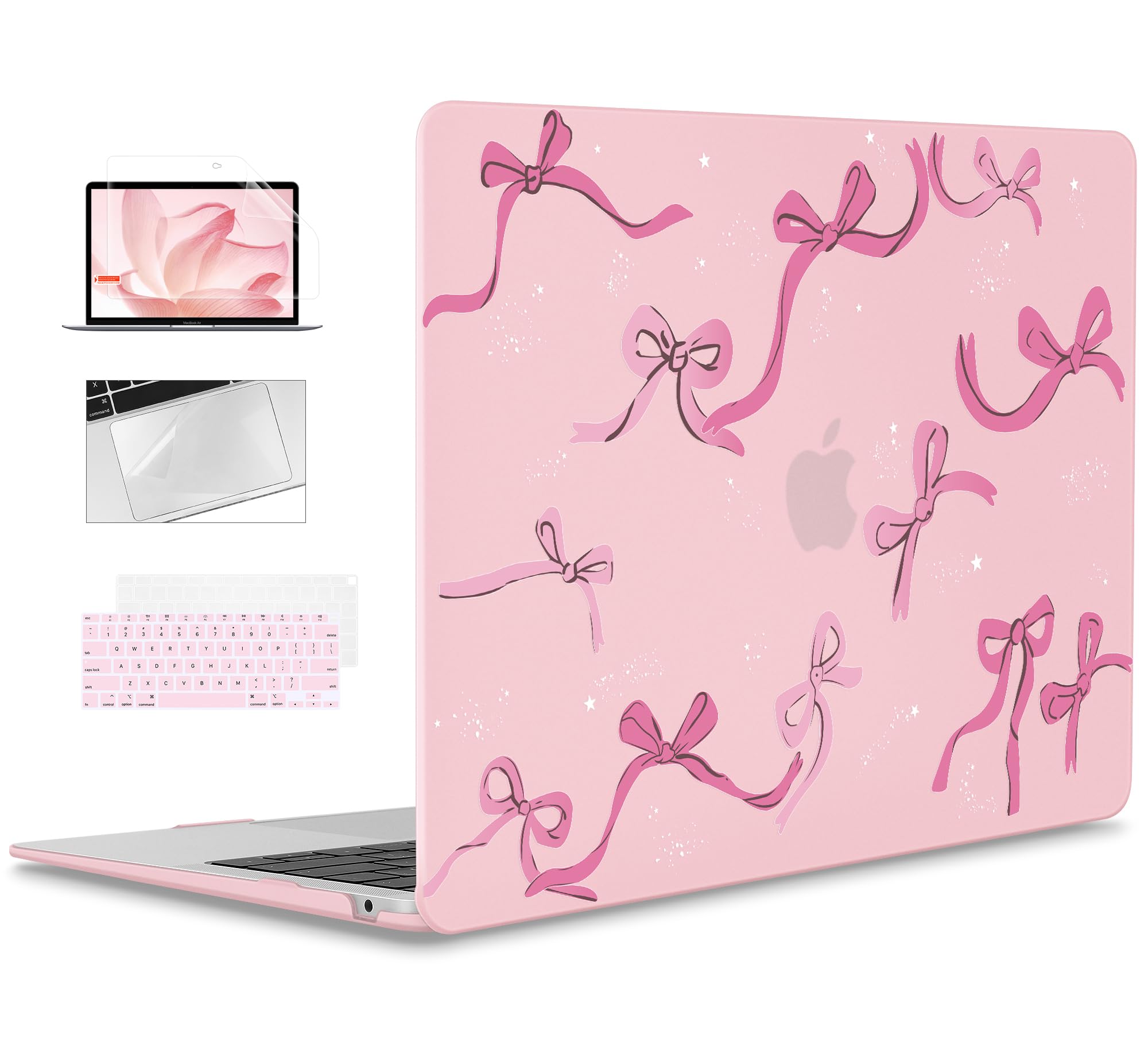 Funda compatible con MacBook Air de 13 pulgadas 2021 2020 2019 2018 versión A2337 M1 A2179 A1932 con pantalla Retina y Touch ID, carcasa rígida de plástico y cubierta de teclado, lazo rosa tiza