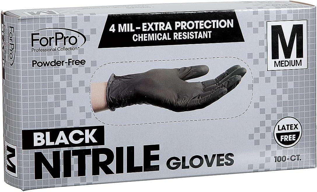 ForPro Disposable Nitrile Gloves, Chemical Resistant, Powder-Free, Latex-Free, Non-Sterile, Food Safe, 4 Mil