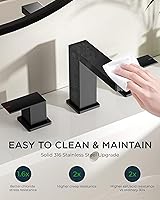 Vista 6 de FORIOUS Grifos de baño negros de 3 agujeros, grifo de lavabo de baño negro mate de 8 pulgadas de ancho, 2 manijas para fregadero de baño con drenaje