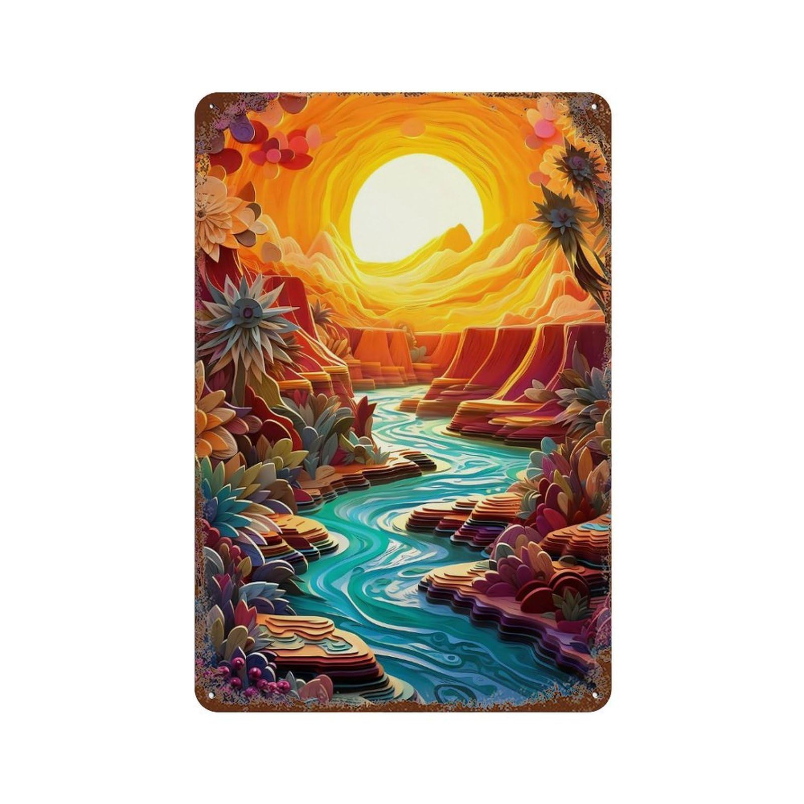 River Way to Canyon 11.8"x7.9" Decorative Tin Sign, Retro Wall Decor for Garage, Bar And Workshop Decor