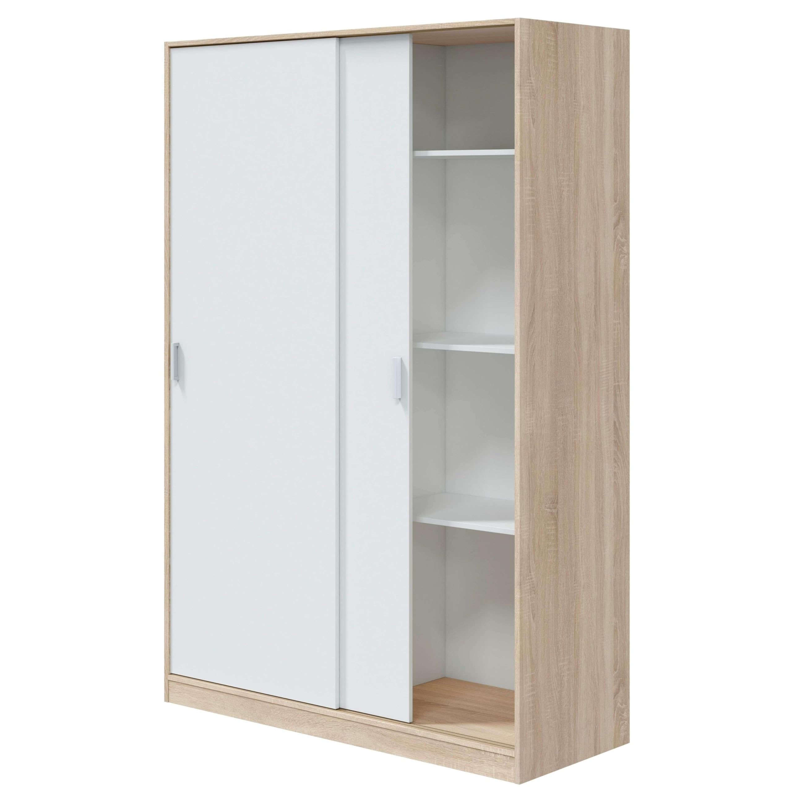 Miroytengo Pack Dormitorio Completo Alaya Color Blanco Y Roble para Camas 150 cm (Cama+cabecero+2 Mesitas+Armario+sinfonier)