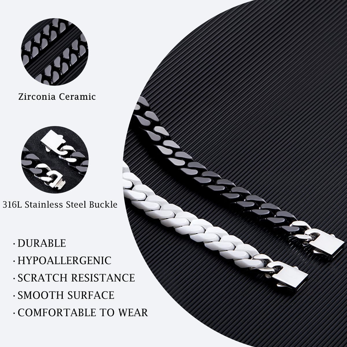 Cuban Link Bracelet for Men, 12mm Ceramic Cuban Bracelet,Black Bracelet for Men,Jewelry Gifts for Him - Image 2