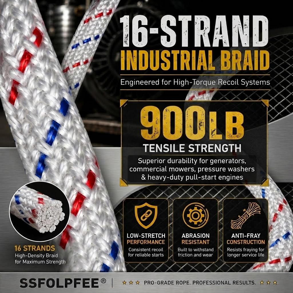 Cuerda de arranque de retroceso de alta resistencia, 5 mm x 100 pies, cable de tracción resistente para Briggs & Stratton, Honda, generador, cortacésped, soplador de nieve