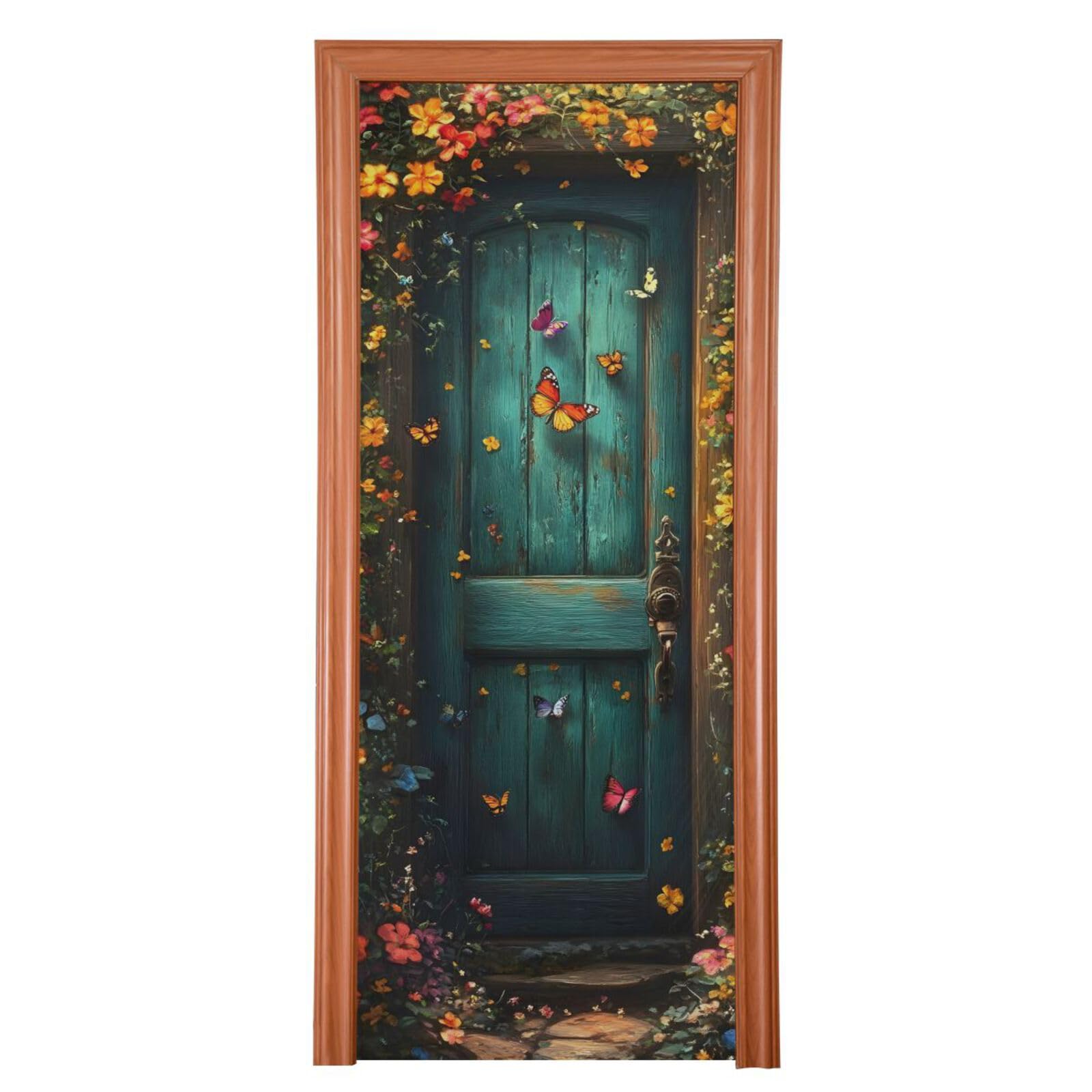 FLildon Spring Flower Forest Wooden Door Cover Decoration, Party Accessory Porch Decor for Festive Ornament Room Door Covers 36 x 98 Inch