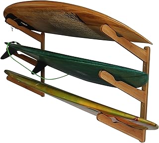 THE WHITE SHOP Surfboard Wall Rack for 3 Boards Multi Functioning Storage or Display Mount in Bamboo or Dark Wood | Works on Longboard & Shortboards | Also Works for Wakeboard