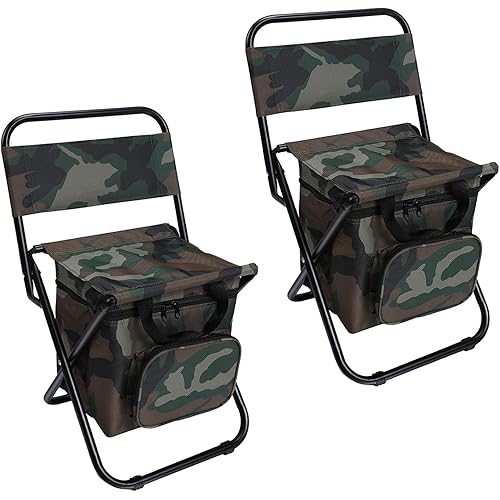 LEADALLWAY Fishing Chair with Cooler Bag Compact Fishing Stool Foldable Camping Chair