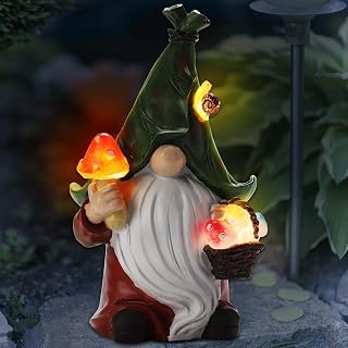 Solar Garden Statue with 3 LED Lights, Mushroom-Picking Gnome Outdoor Decor | Garden Statue for Patio, Yard, Balcony, Lawn Ornament, Gift for Mom, Grandma Mother's Day Christmas Day Decorations