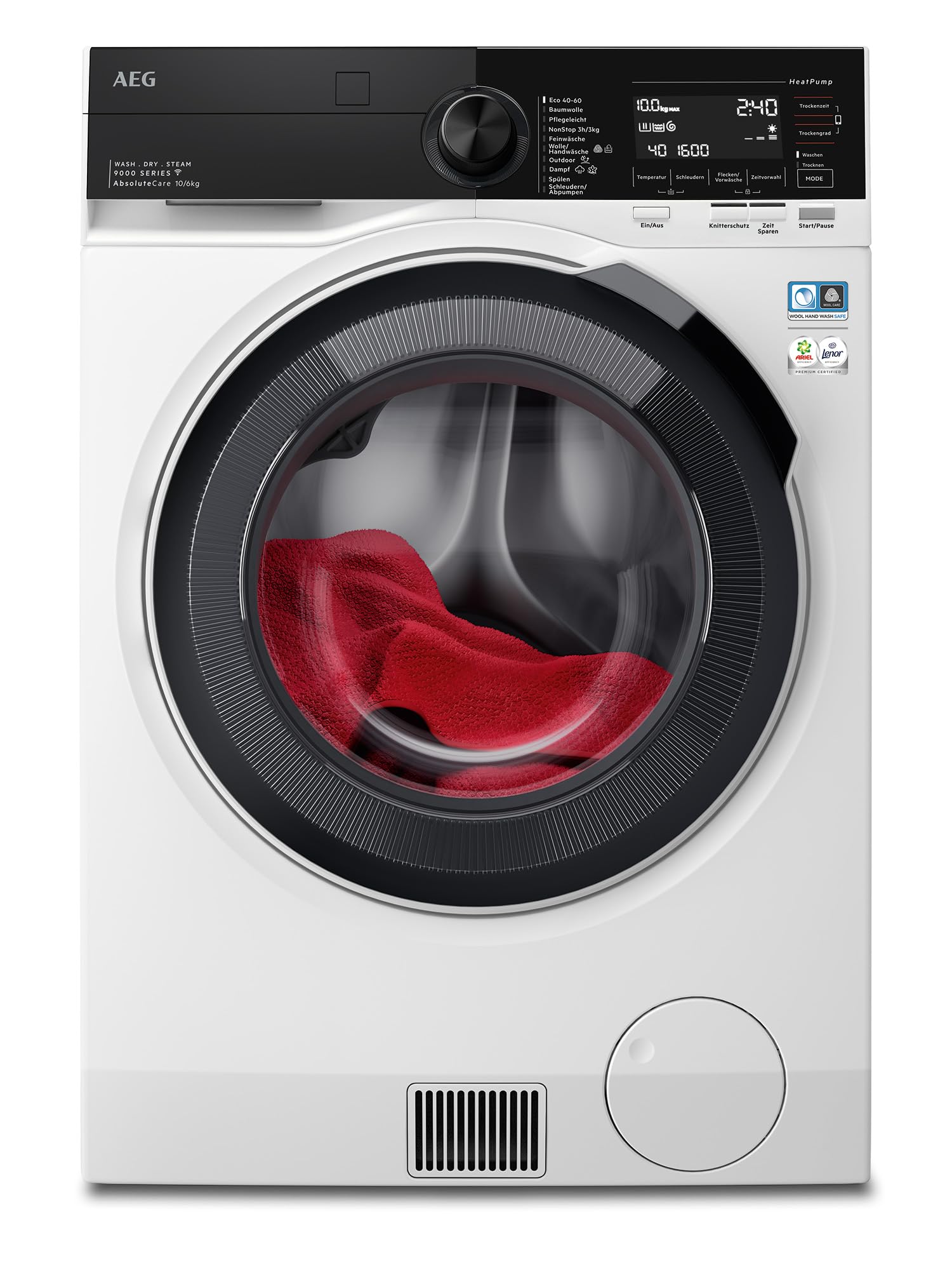 AEG WiFi Waschtrockner mit Wärmepumpe, 10 kg Waschen, 6 kg Trocknen, EEK B/A, Serie 9000 AbsoluteCare - Schonend Trocknen selbst Wolle & Seide, Dampf-Programm – Weniger Bügeln, 1600 U/min, LWR9W81600