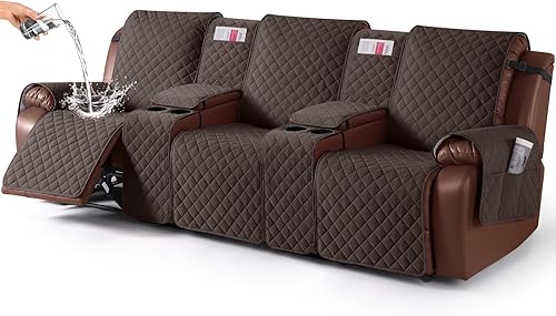 Miniatura 25 de KinCam Funda 100% impermeable para sofá reclinable con consola, fundas para sofá reclinable antideslizante para 3 asientos, protector de muebles
