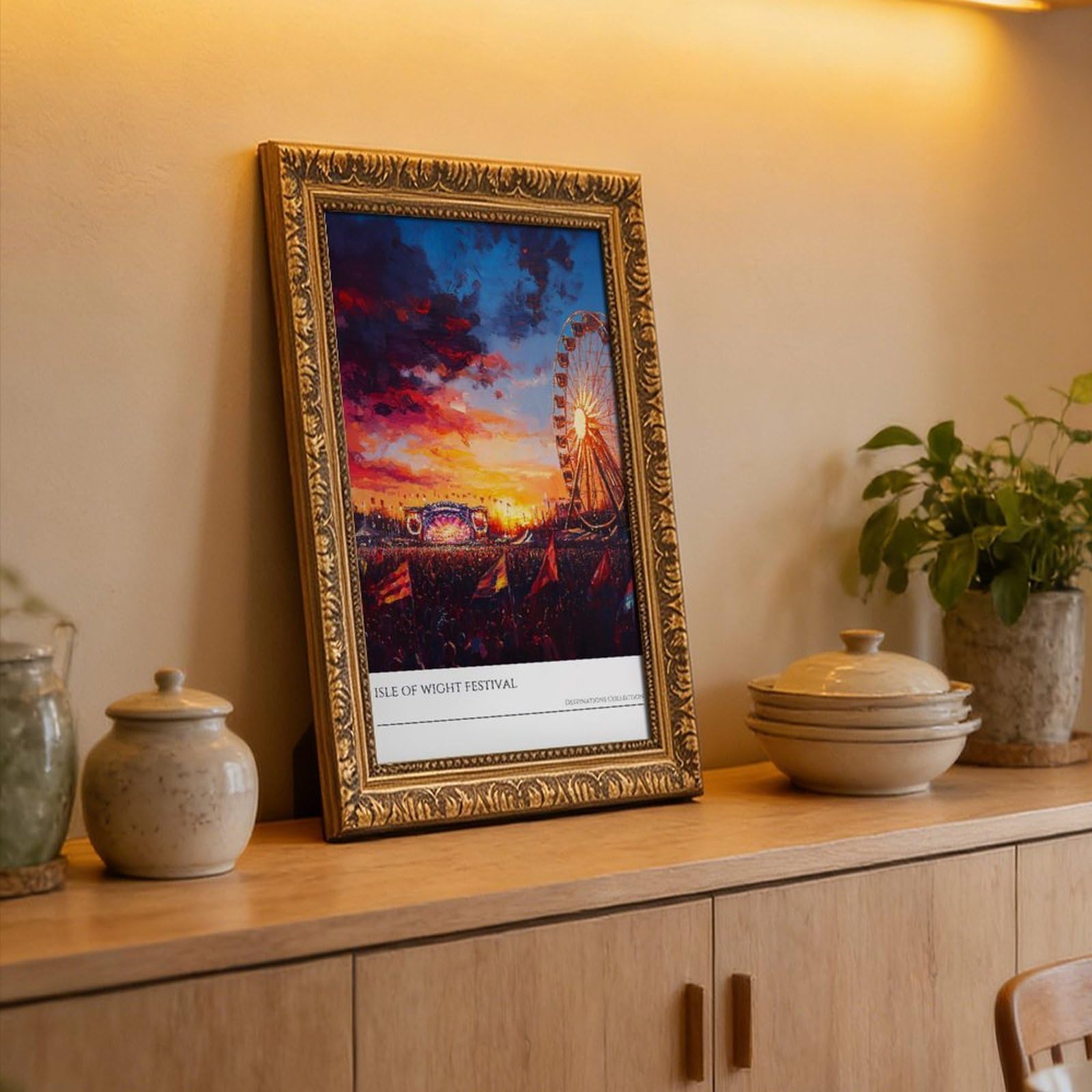 Mnyuein Isola di Wight Festival Tramonto Poster Musica Fest Stampa artistica su tela Poster Wall Art Decor Stampa Dipinti per soggiorno camera da letto Decorazione Retro Gold Frame 40,6 cm L x 61 cm W