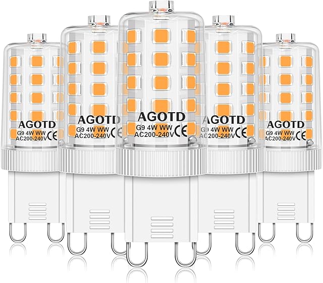 AGOTD 4W G9 LED Bulb, Warm White Not Dimmable, 28W 33W 40W Halogen Light Equiv, 2700K Flicker Free No Strobe LED Light Bulb, 360 Degree Angle, 400 Lumens, Pack of 5