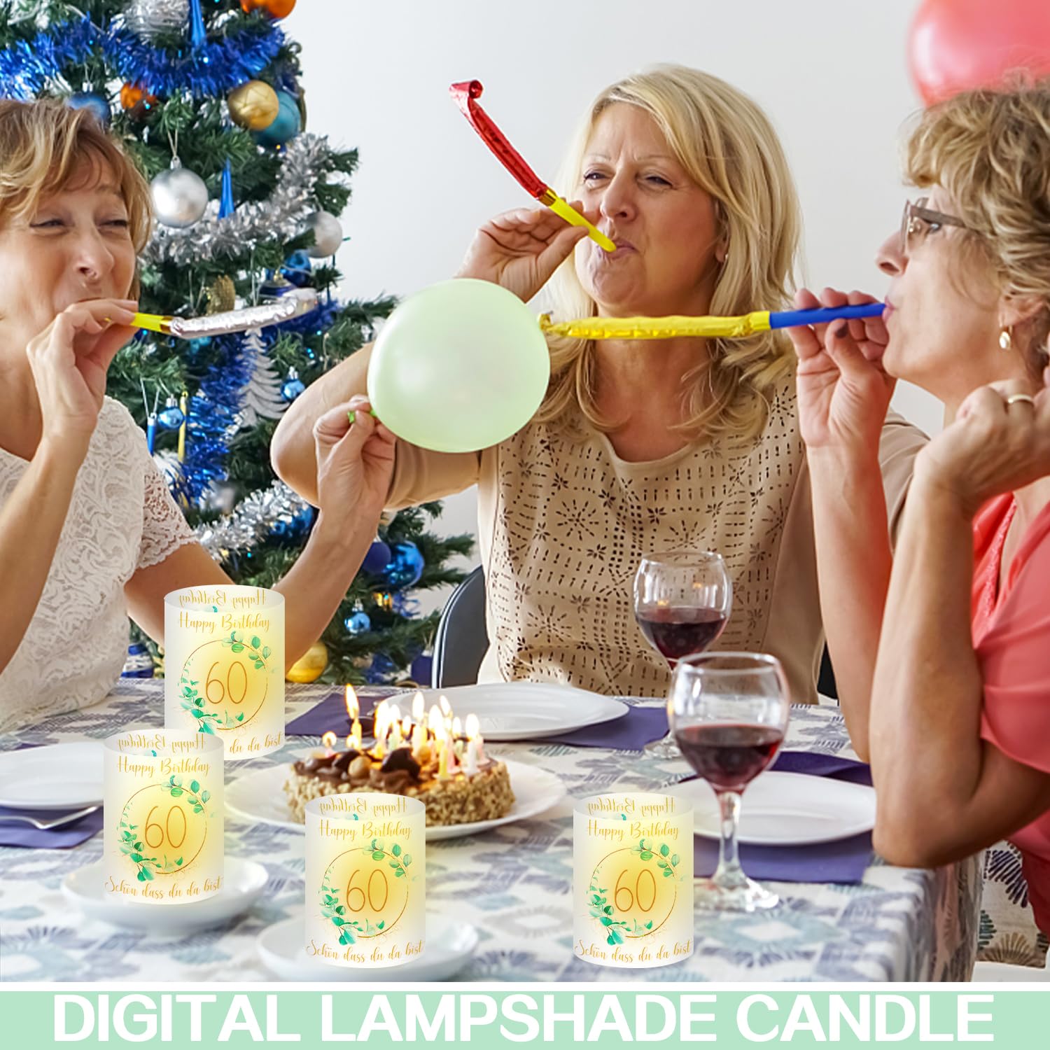 Lot De 12 Photophores 60 Ans - Décoration Table Anniversaire 1965-2025 "Schön Dass Du Da Bist" - PVC