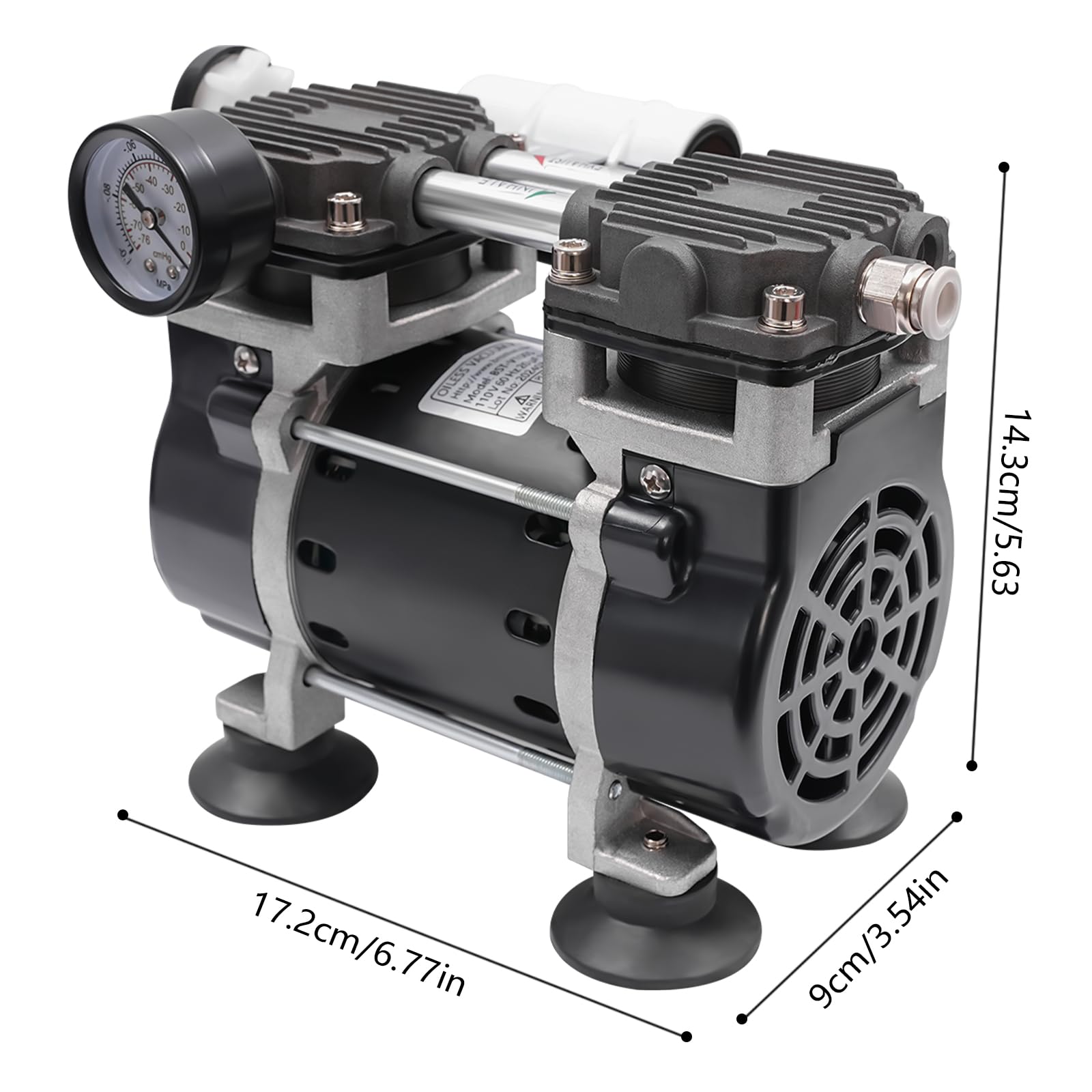 Pompa a vuoto senza olio 45L/min con lega di alluminio, doppio pistone, motore in rame da 150 W e protezione contro il surriscaldamento, pompa a vuoto industriale silenziosa per laboratorio, medicina
