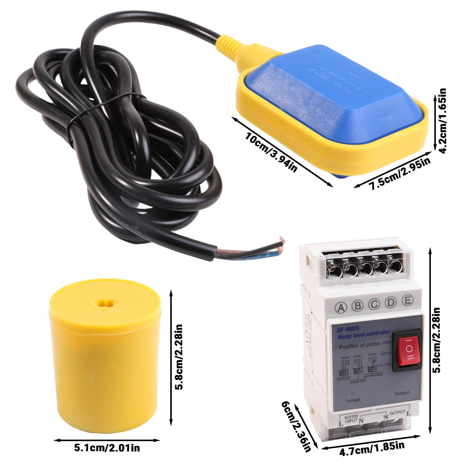 Interruptor automático de control de nivel de agua, relé de sensor de nivel de líquido, interruptor de flotador, bombas de recogida usadas, tanques sépticos, tanques de agua AC220V