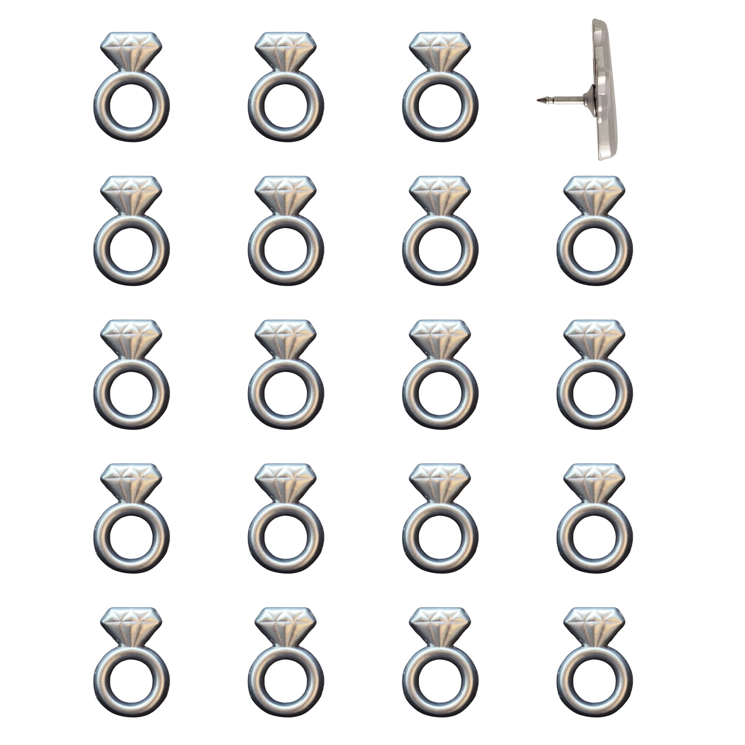Engagement Ring Push Pins - Silver Diamond Ring Map Pins for Cork Boards, Maps, or Lapel Use - Designed in USA - Set of 20