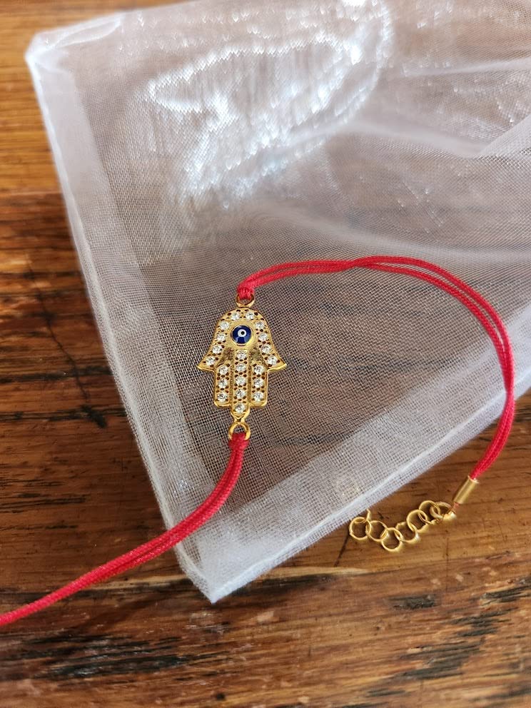 Alef Bet by Paula Red Protection Bracelets With Adjustable Closure and Synthetic Cubic Zircon Stones Hamsa and Eye - Image 4