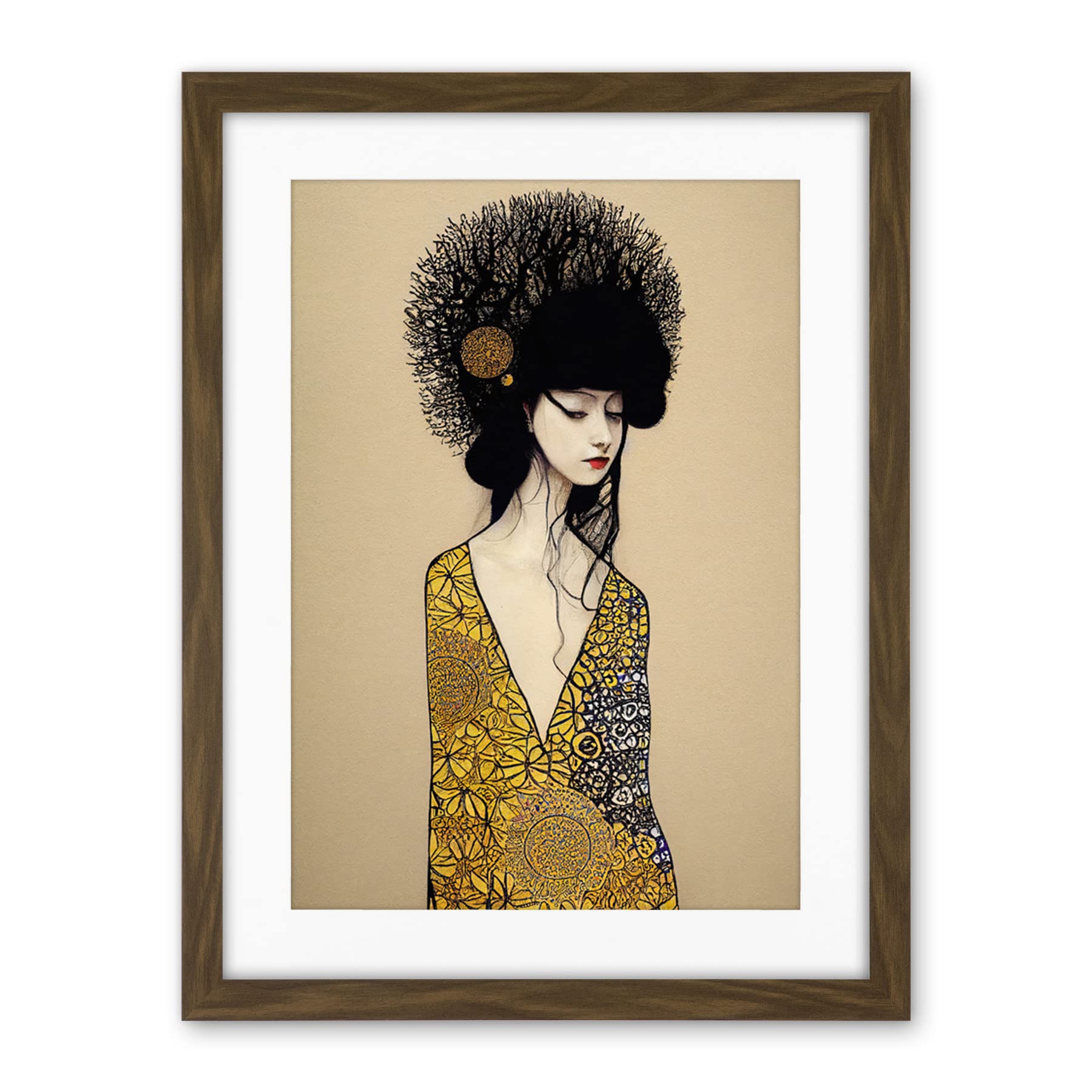 Wee Blue Coo The Goddess In Gold Black Klimt Style Robe Artwork Framed Wall Art Print 18X24 Inch