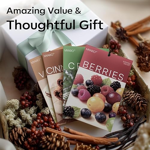 Miniatura 8 de MYARO Paquete de 20 sobres de aroma navideño para armario, cajón, ambientador, fragancia para el hogar, buen olor esencial, cedro, canela, vainilla,