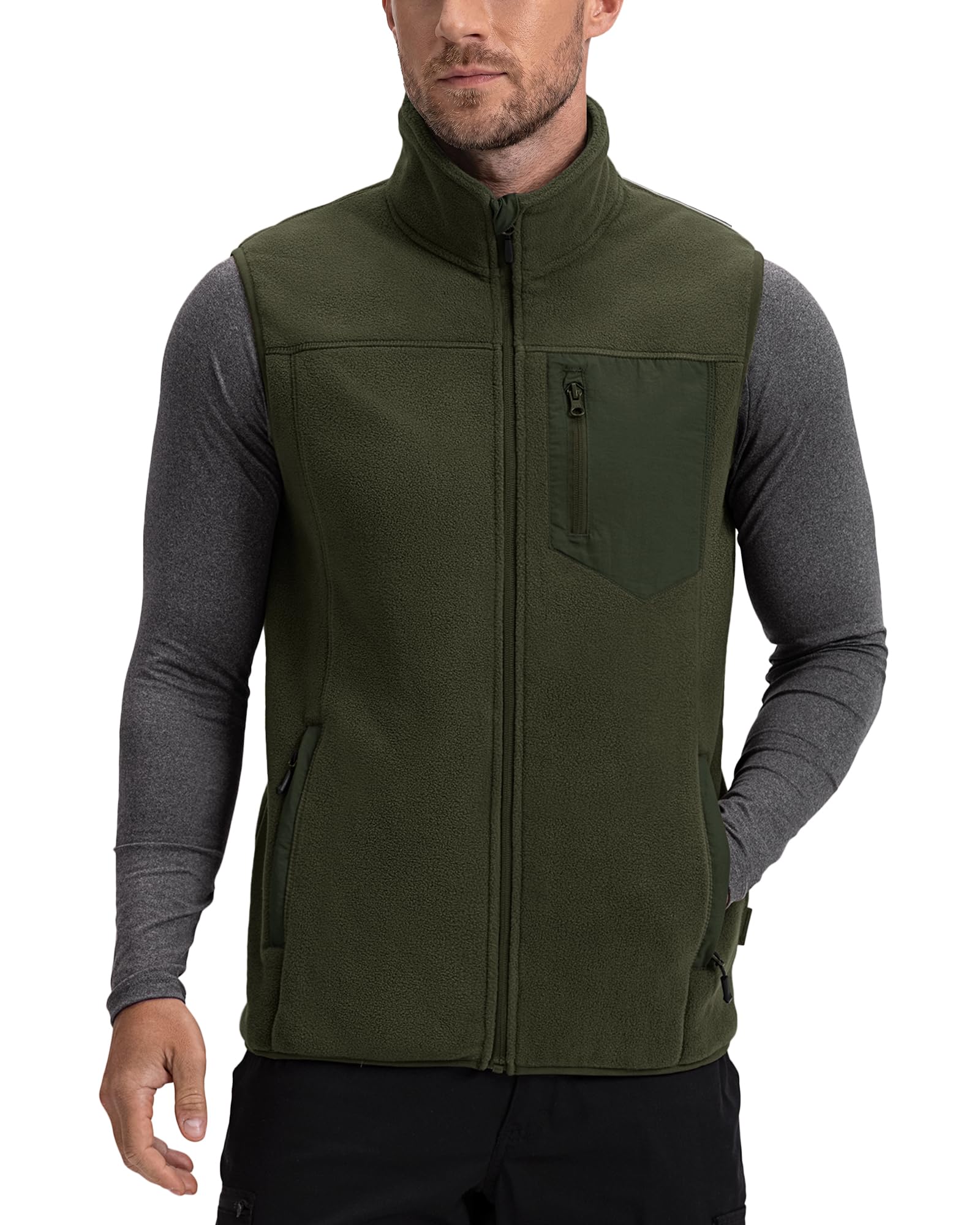 Herren Fleeceweste mit Sherpa-Futter Warme Ärmellose Jacke | Winddichte Thermoweste mit Stehkragen Outdoor Arbeitsweste 5 Taschen Full Zip Bodywarmers für Wandern Radfahren Angeln