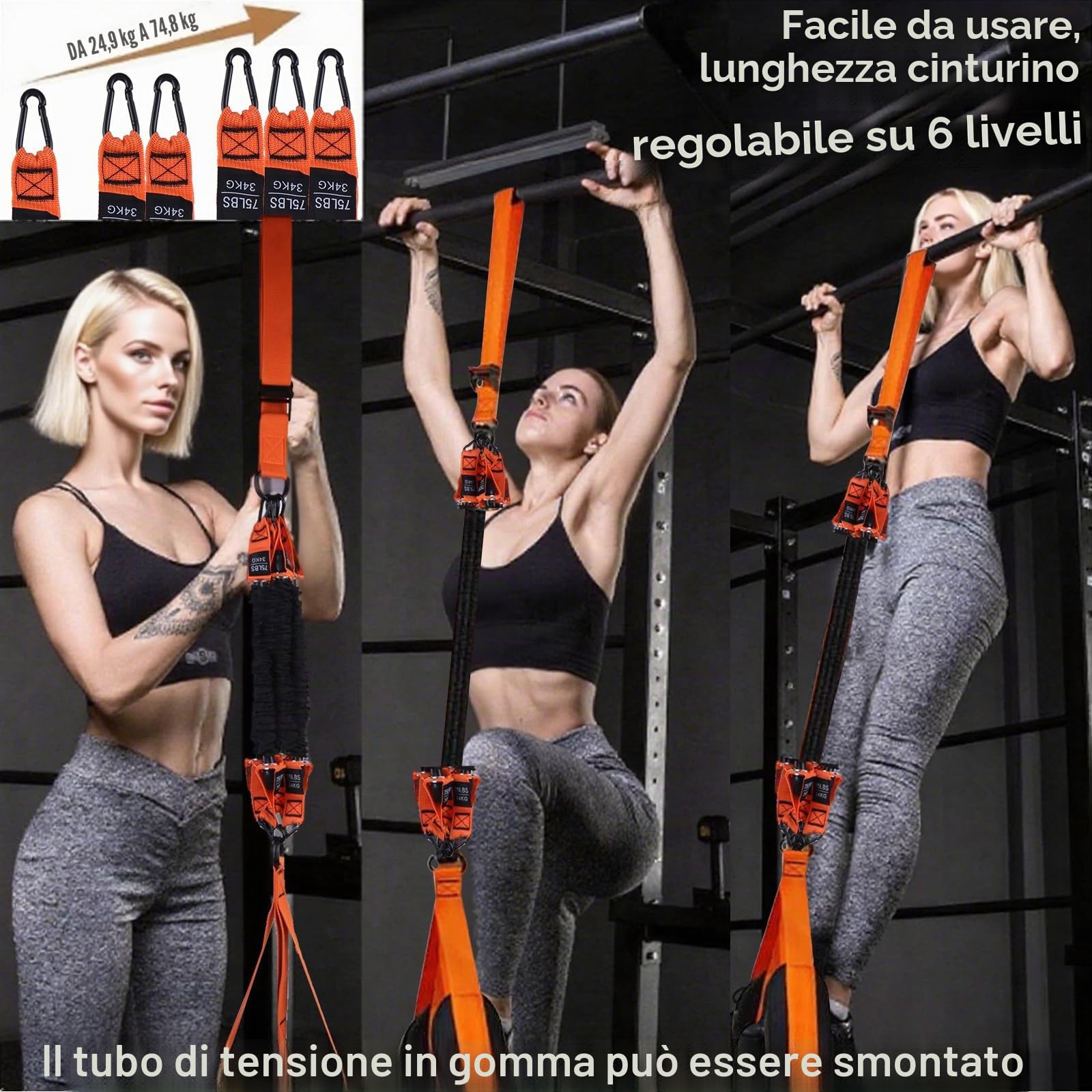 Fasce ausiliarie per trazioni, robuste fasce per trazioni con resistenza e altezza regolabili, con comodo poggiapiedi, 4 fasce per trazioni, fasce ausiliarie per trazioni