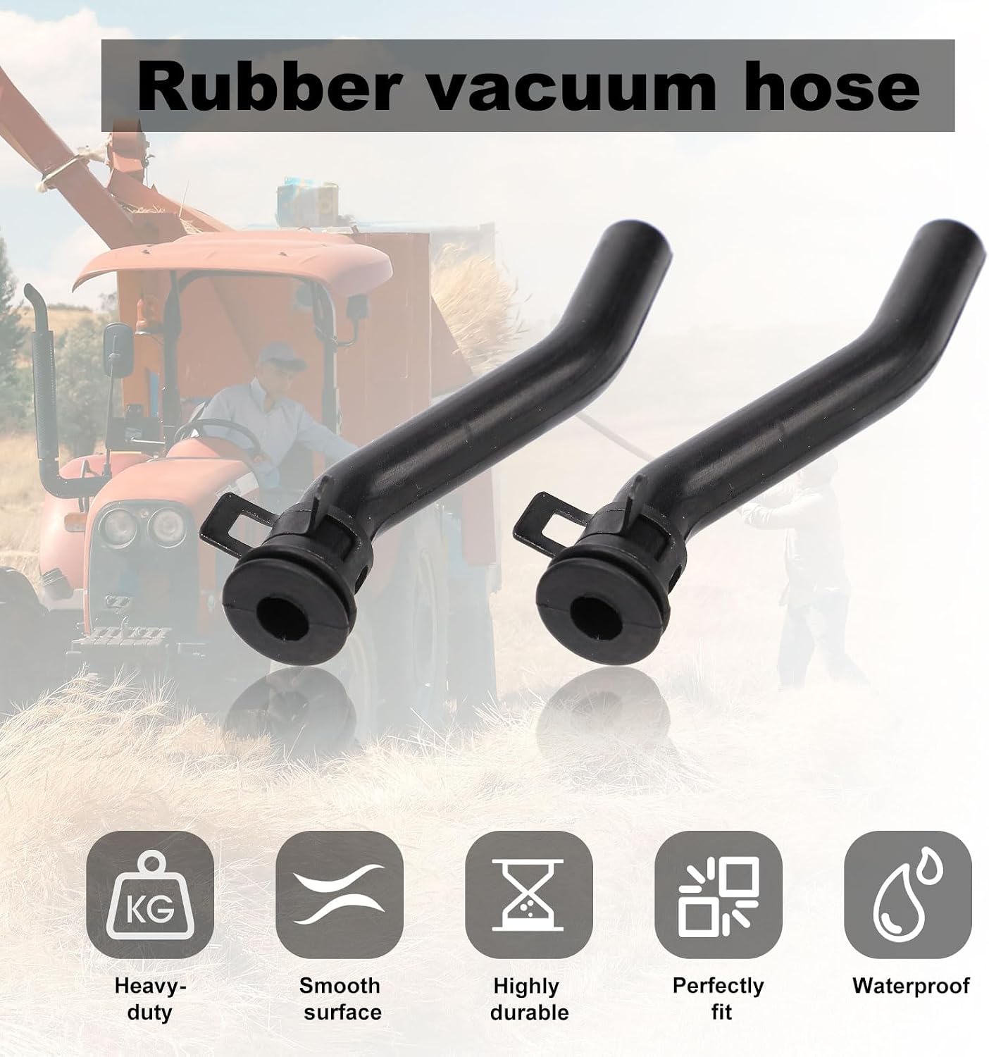 2pcs 596163 Rubber Vacuum Hoses with 2pcs Hoops, 3 Inch Vacuum Hose Replacement for Briggs and Stratton Fuel Pump Vacuum Tube for John Deere Small Gasoline Engines Part(Black)