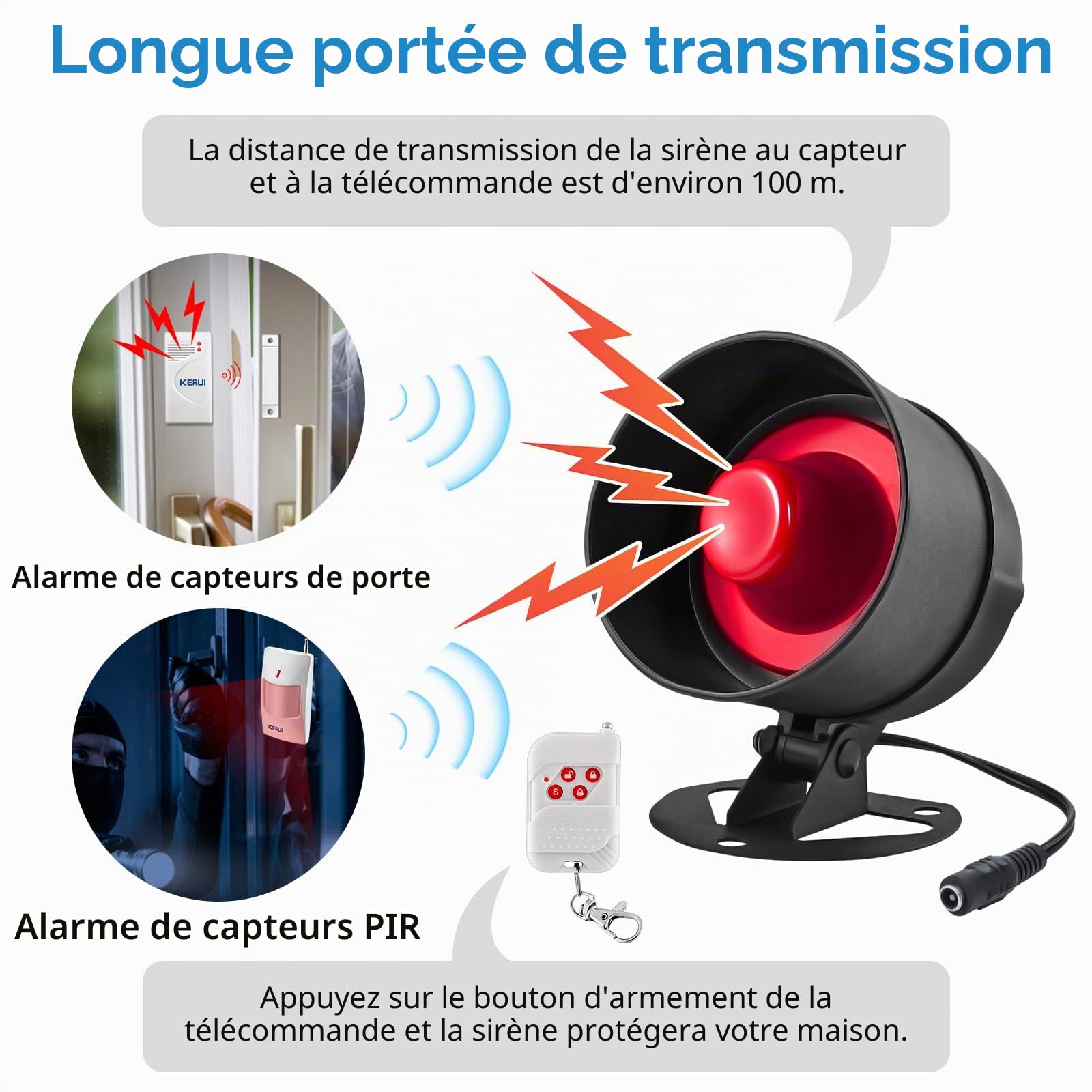 Alarme Maison sans Fil, Alarme Maison 10 Pièces avec115dB Sirène Alarme Porte Télécommande Detecteur de Mouvement Ring Alarm Système de Sécurité Kit pour Alarme Garage/Camping Car