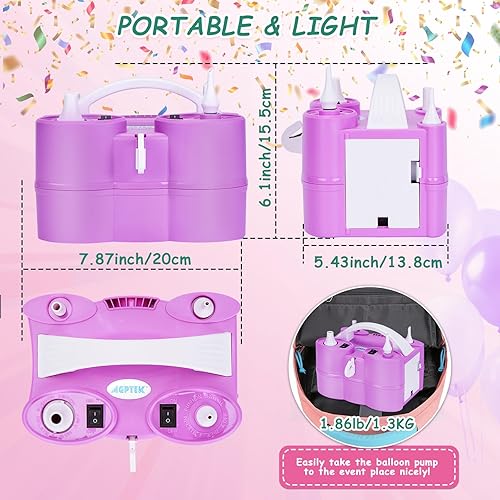 Miniatura 5 de AGPTEK Electric Air Balloon Pump, 110V 600W Rose Red Portable Dual Nozzle Inflator/Blower for Party Decoration A-Violeta,rosa / rojo (A-rose