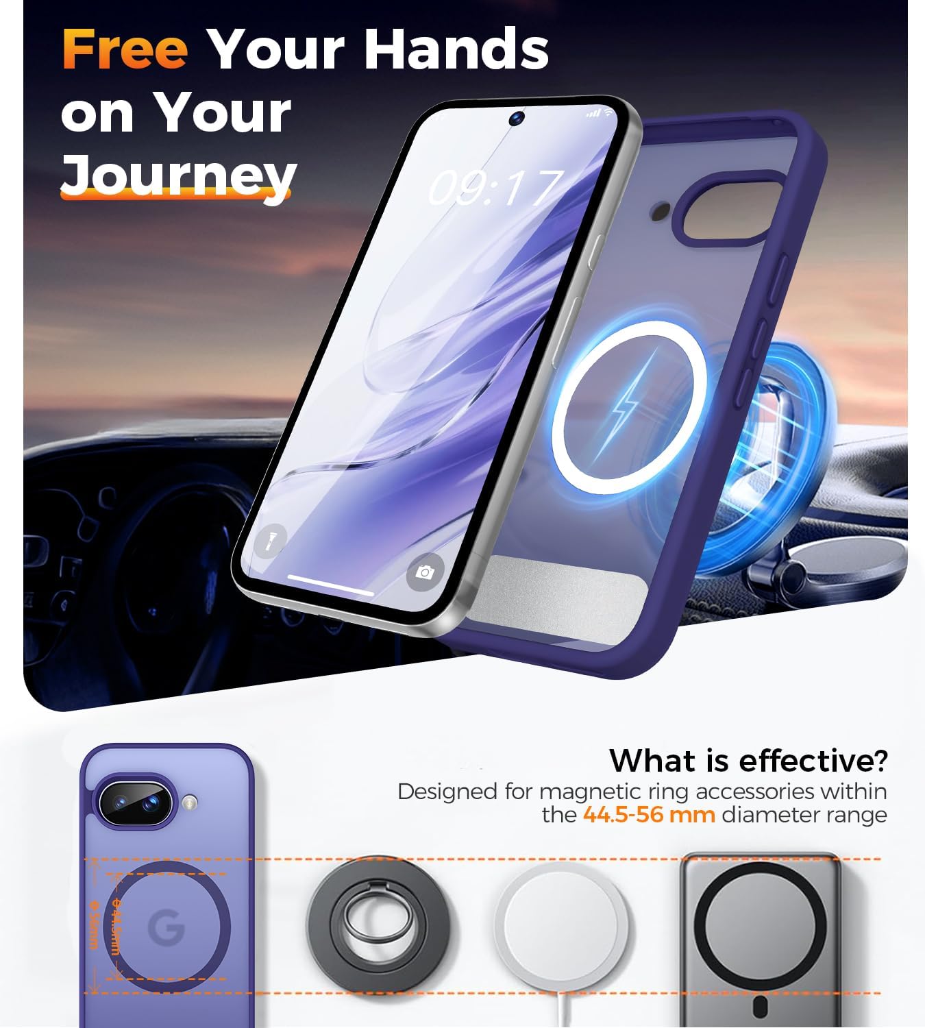 Reukdnv All-in-One for Google Pixel 9A Case with [360° Built-in Kickstand] & Magnetic [Compatible with Mag-Safe] Slim Translucent Cover Military-Grade Shockproof Protection (6.3",Dark Purple) image 4