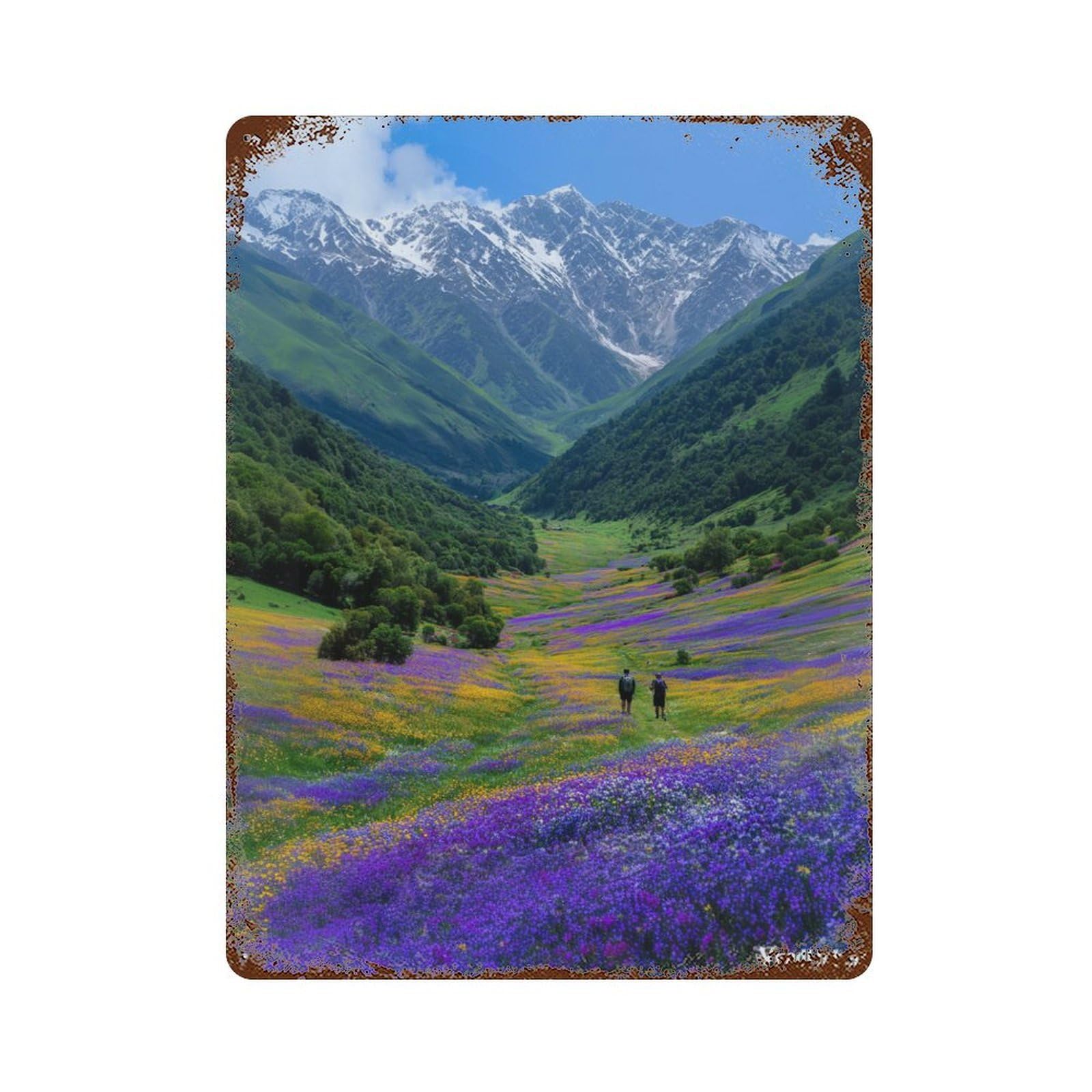 Mountain Valley Hiking Adventure Distressed Metal Wall Sign 15.7"x11.8", for Basement, Hobby Room And Garage Decor, Shabby Chic Decor