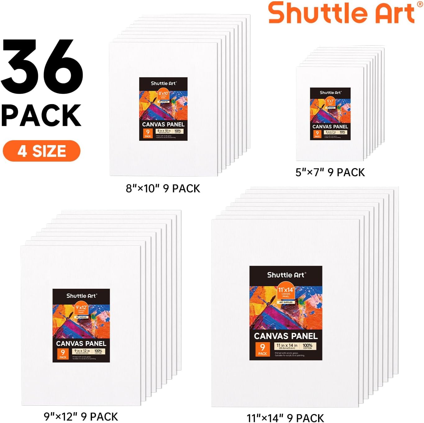 Shuttle Art 36 Pack Canvas for Painting, Multi-Size 5x7/8x10/9x12/11x14 Inch, Primed, 100% Cotton Blank Canvas Boards, Ideal Art Supplies for Kids Adults Acrylic Oil Painting - Image 2