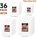 Shuttle Art Painting Canvas Panel, 36 Multi Pack, 5x7, 8x10, 9x12, 11x14 inch (9 PCS of Each), 100% Cotton Art Canvas Board Primed White, Blank Canvas for Kids Adults for Acrylic Oil Painting