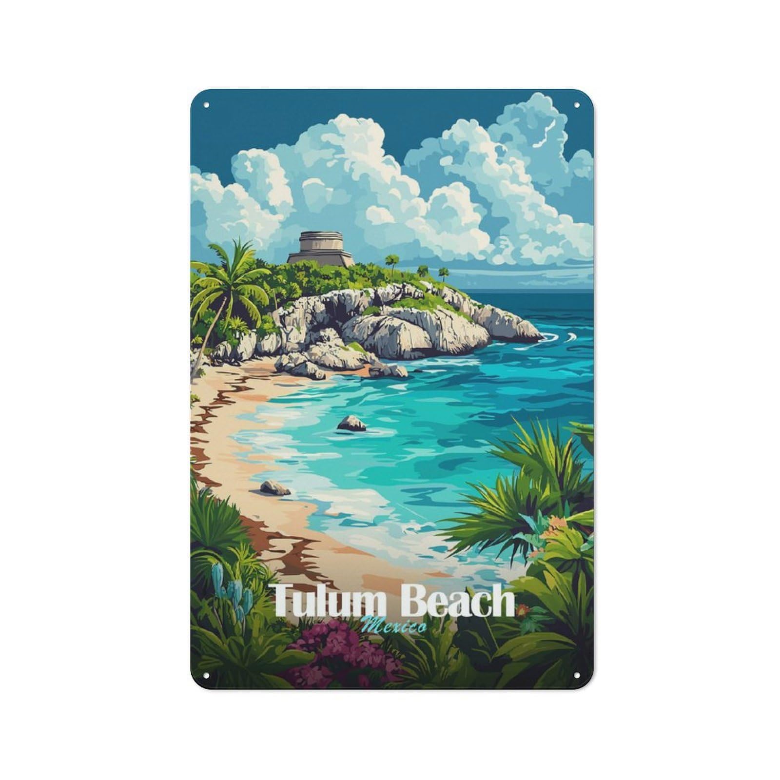 Junmoney Style-23 Retro Metal Wall Plaque 30X20cm Featuring Tulum Beach, Mexico, Room Wall Plaque For Hallway, Home Bar, Garage Or Study
