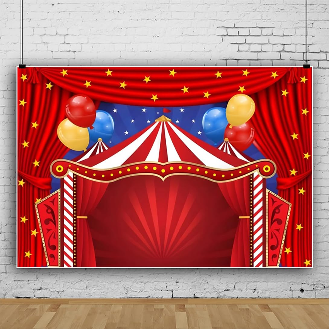 3,5x2,5m Sfondo a tema circo e carnevale Tenda rossa stelle festa di compleanno sfondo fotografico Sfondo per festa a tema tenda del circo Decorazioni per la tavola della torta