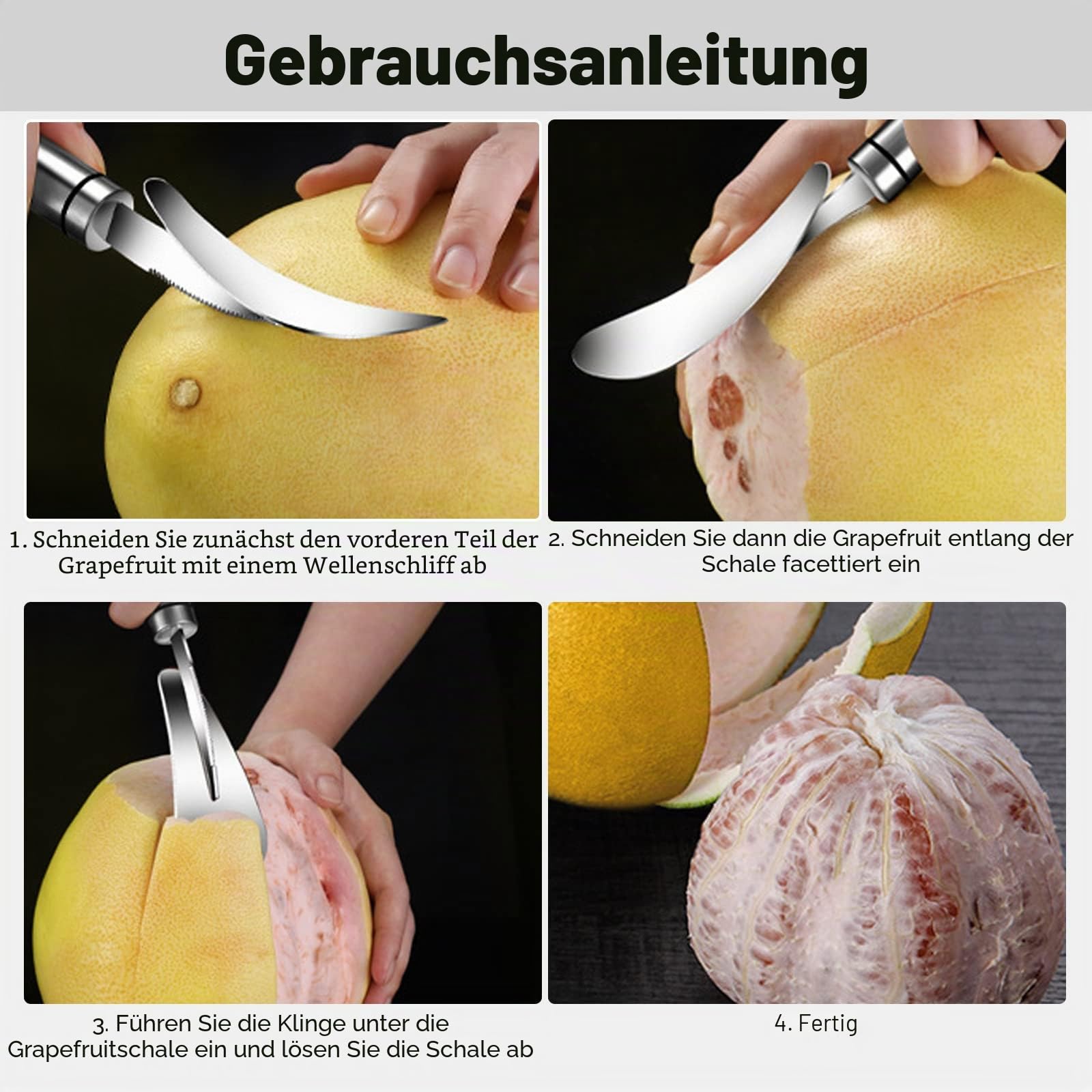 Grapefruitmesser Edelstahl 3 Stück - Gebogen Mit Grapefruitlöffel und Orangenschäler - Für Grapefruit und Orangen Küchenwerkzeug