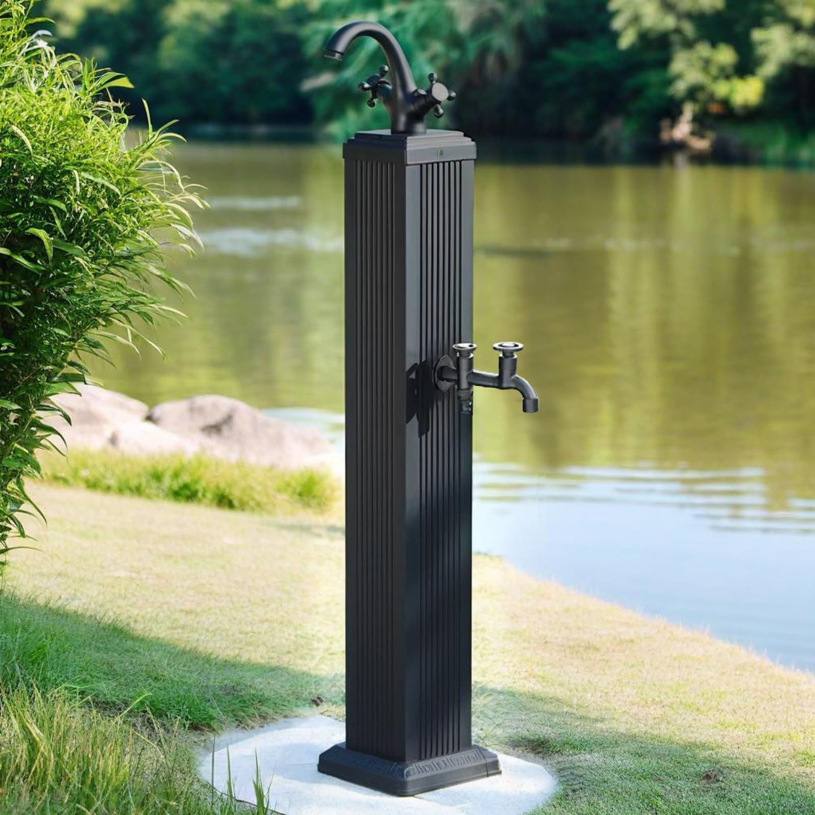 WOTZOV Outdoor Vertical Square Water Column - Anti-Freeze Water Hydrant Fountain For Garden Irrigation & Washing - Decorative Water Feature In Brown，Black