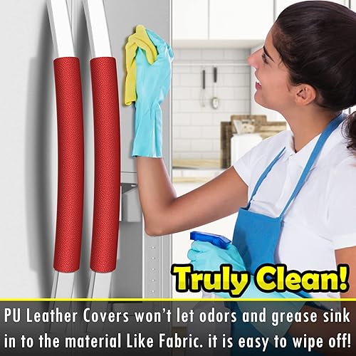 Miniatura 8 de Royleath Juego de 6 fundas de cuero para manijas de refrigerador, mantiene tu nevera, microondas, horno, estufa o lavavajillas limpio, mancha