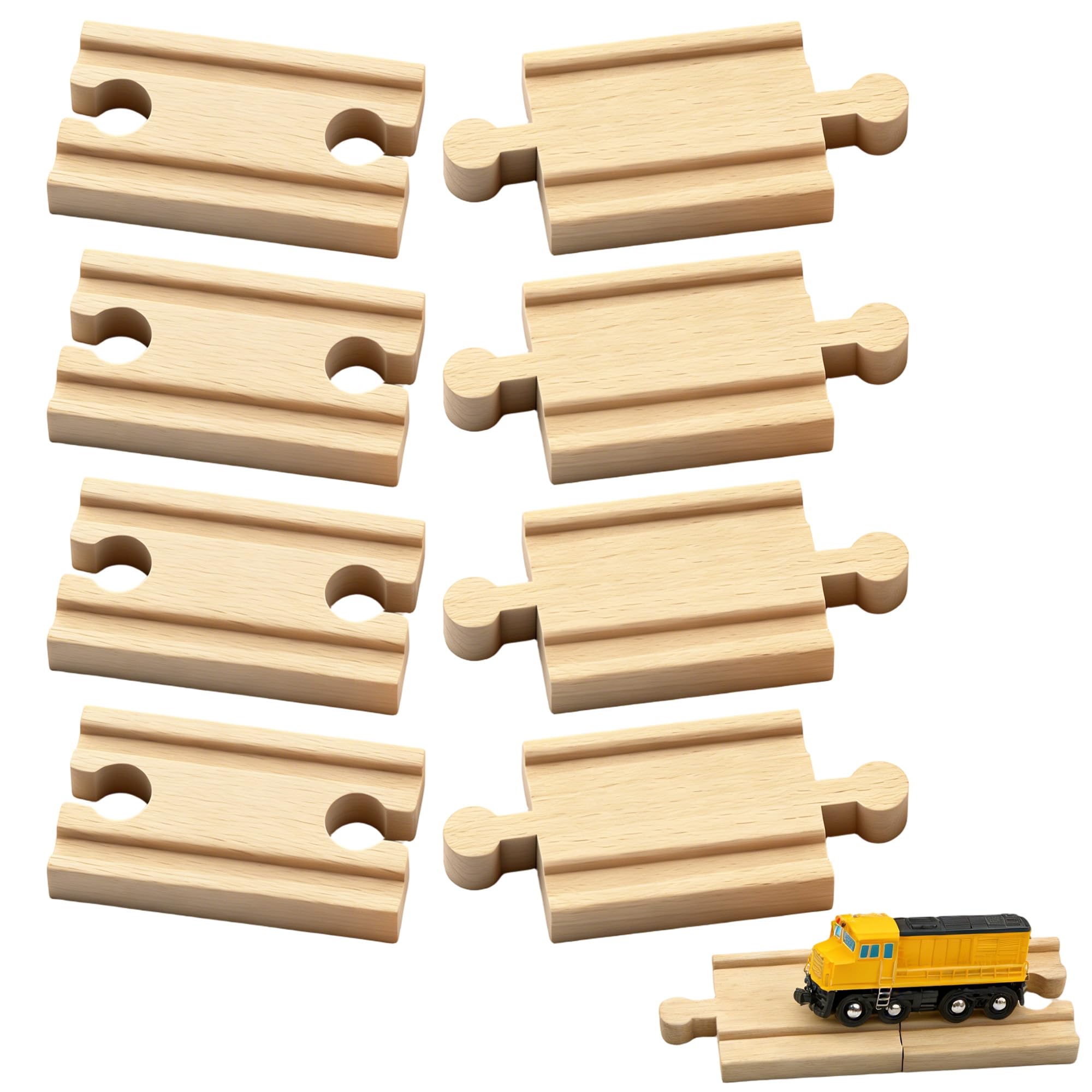 8Pcs Wooden Train Track Connectors - 4 Concave 4 Convex Rail Adapters, Universal Fit Wood Railway Expansion Accessories for Kids