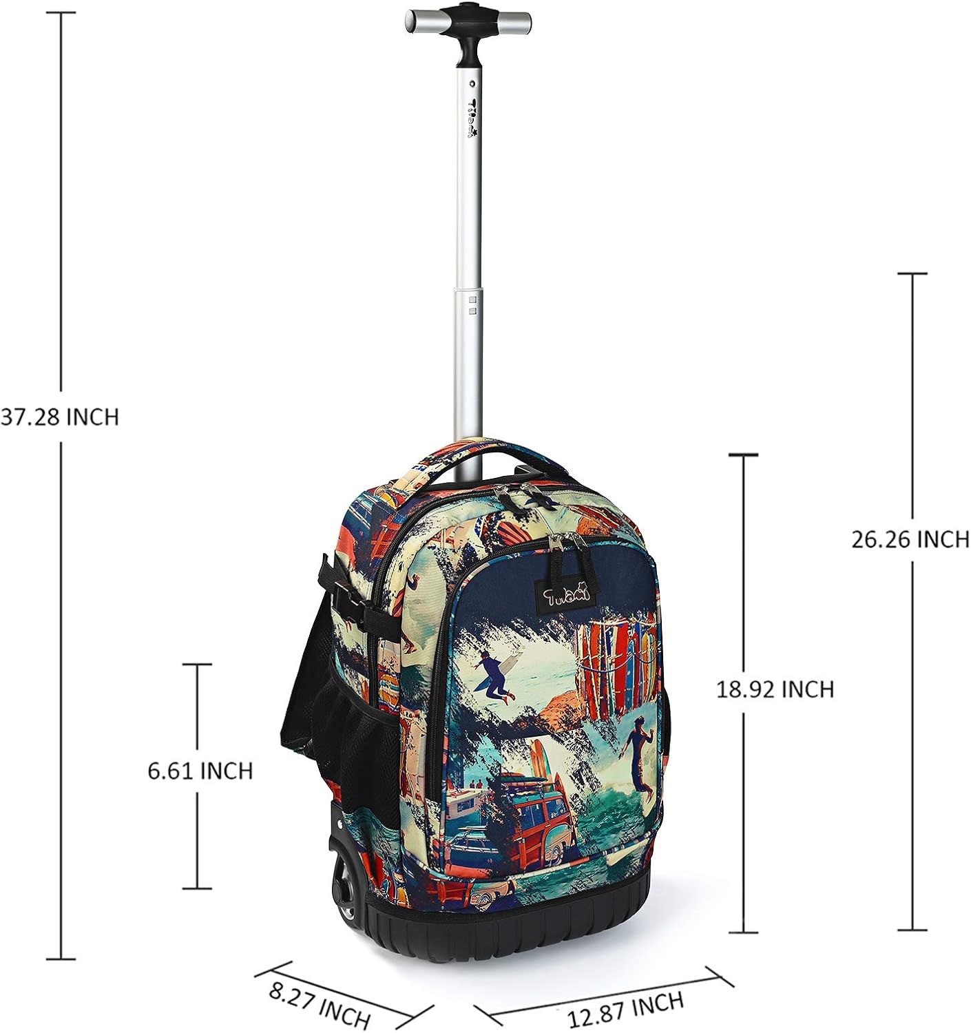 Tilami Rolling Backpack 19 inch Wheeled Cute LAPTOP Boys Girls Travel School Student Trip,Surfing - Image 6