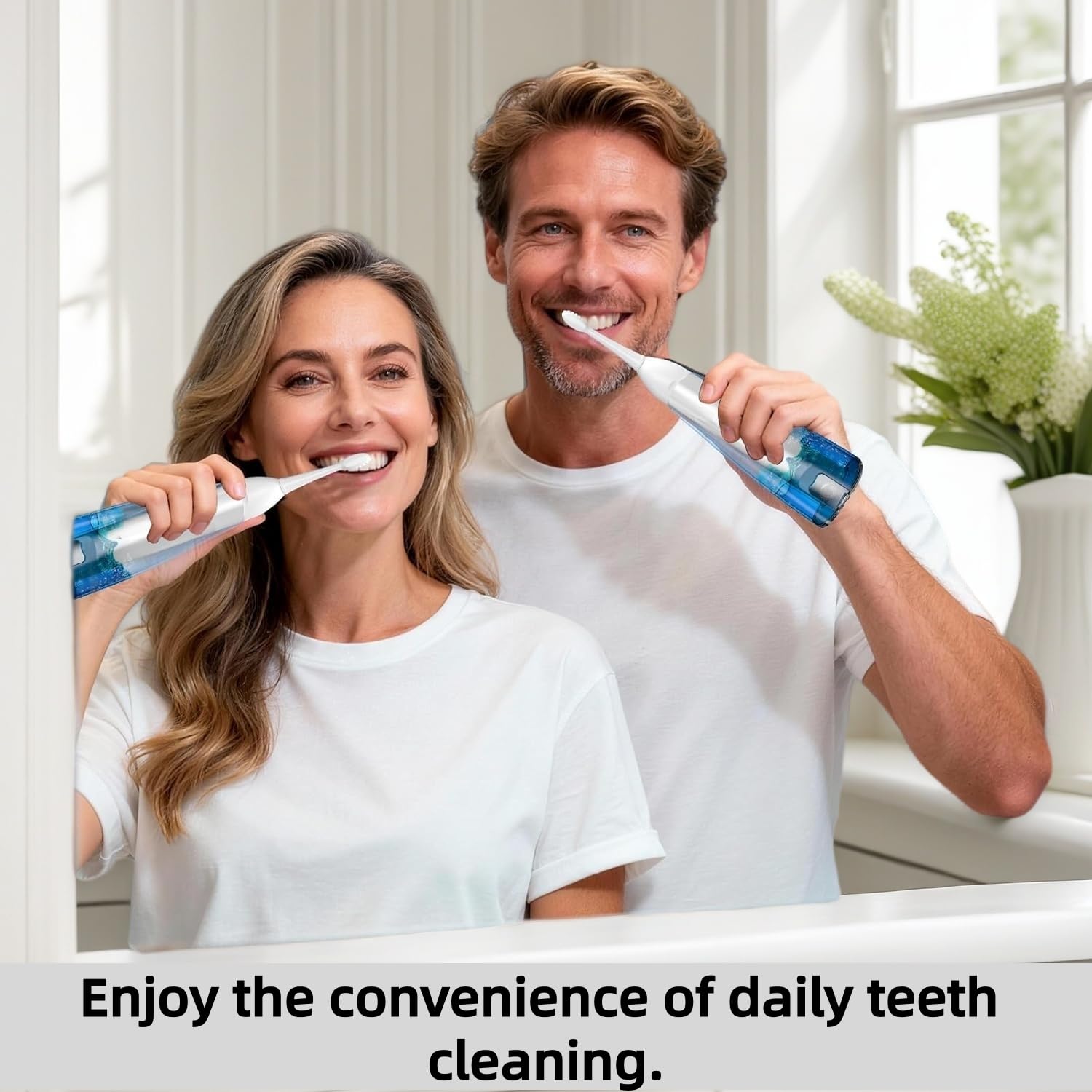 Cepillo de dientes eléctrico con hilo dental de agua, cepillo de dientes portátil, IPX8 impermeable, cabezal de cepillo y boquilla equipados, para viajes y hogar, color blanco
