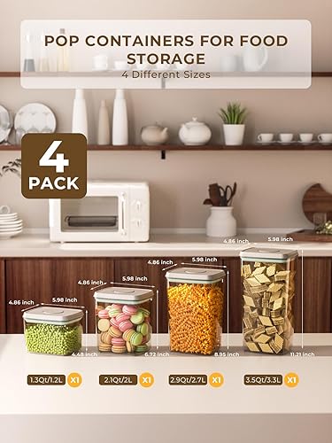Miniatura 4 de Tourdeus Recipiente para reventar, 3 piezas, contenedor de almacenamiento de despensa, recipientes herméticos para alimentos, recipientes herméticos