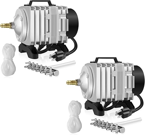 Simple Deluxe Bomba de aire con salidas de flujo de aire ajustables para acuario, estanque, sistemas hidropónicos, plata, paquete de 2
