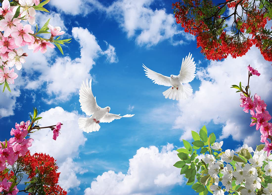 BELECO 7x5ft Fabric Peace Dove Backdrop Holy Spirit Bird Jesus Christ Backdrop Blue Sky White Clouds Heaven Bright Lights Love and Peace Spring