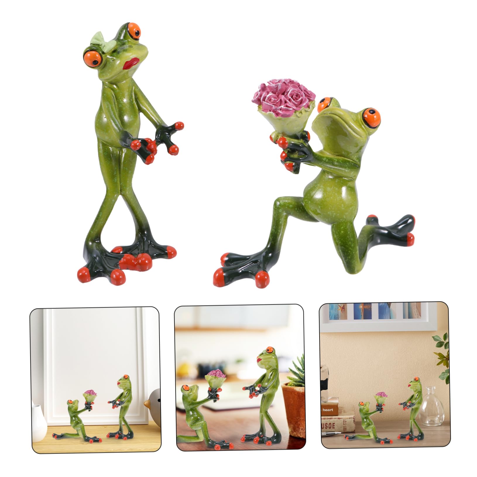 Veemoon Statuetta Rana Coppia in Resina Verde 2 Pezzi per Giardino