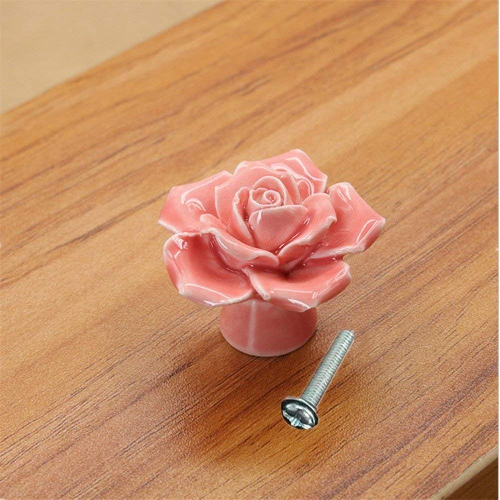 6 Pcs Rose Flower Shape 40 Mm Ceramic Pullhandle Kitchen Cabinet Cupboard Door Knob Drawer Box Bin Roller Shutter Cupboards Or Furniture Knobs Handle To Pull Handles KNOBS, Purple - View #7