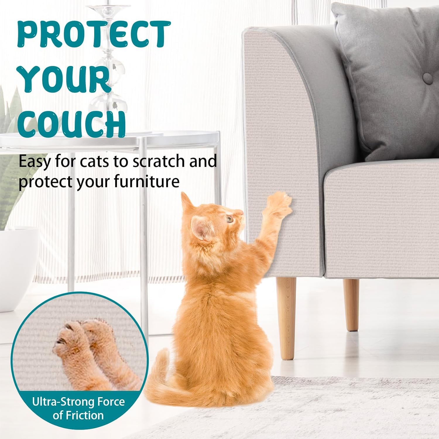 Cat Scratch Furniture Protector - Durable Self-Adhesive Carpet for Cat Tree, Furniture, and Scratching Post Replacement, Thick Sofa Scratch Mat Protector (Beige, 4Mx60CM /... - Image 2