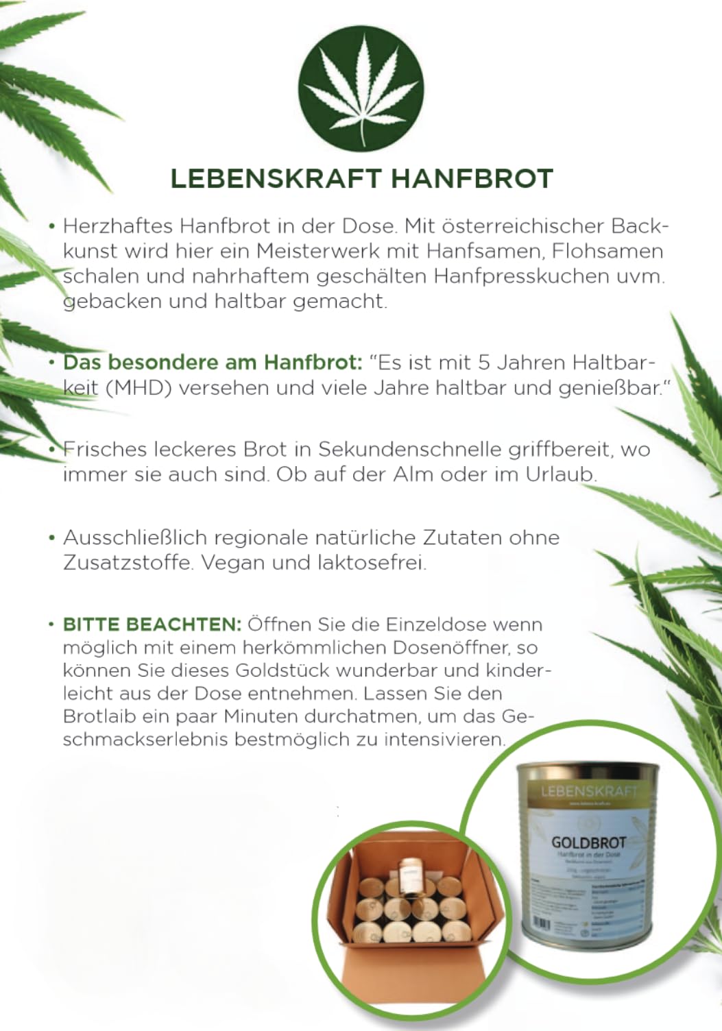 GOLDBROT - Hanfbrot in der Dose | 6 leckere Laibe lang haltbares Brot aus Hanfsamen und natürlichem Hanfprotein mit Hanfsamen Öl | lang haltbares Dosenbrot für Not Vorrat | 10 Jahre Haltbarkeit